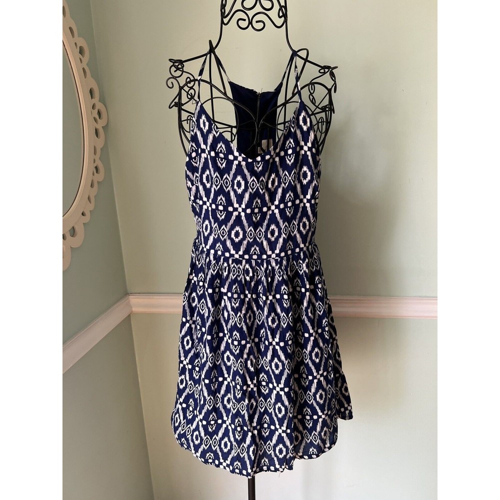 EVERLY Navy Blue White Sun Dress Halter‎ Back Medium M Sleeveless